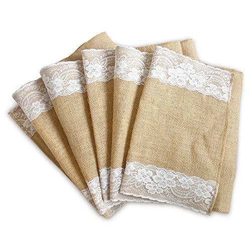TtS 10er 30x275cm Jute mit Spitze Tischläuferc Hochzeit Upholstery Dekoration Tischdecken Leinwand Spitzen Vintage - 3