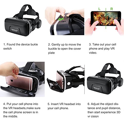 3D VR Brille, HAMSWAN G04EA 3D VR Briller Virtual Reality GlÃ¤ser mit eingebautem Headset 120 Grad FOV und Multifunktionsknopf Kompatibel mit iPhone, Samsung und anderen 4.0