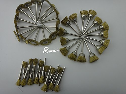 SHINA 45 tlg Messingbürsten Drahtbürsten Draht Bürstensatz Dremel Proxxon Polier Set Stahl Bürsten Polierscheiben Scheibenbürste Rundbürste Schaftaufnahme Ø 3,17 mm - 6