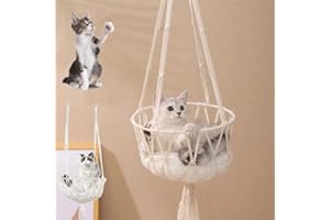 CICIXIXI Katzenhängematte (mit Ringen und Haken) für Innenfenster, handgewebte Katzenhängematte mit Quasten, Katzenschaukelbett, zum Schlafen, Spielen und Entspannen, 30*90cm