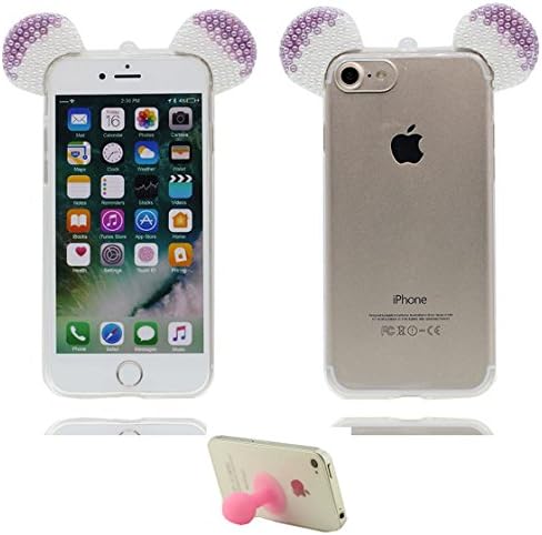 iPhone 6S Clear Case, Luxury Bling Bling Glitter Diamond Soft Silicone Case with 3D Sparkle Shiny Rhinestone Cute Mickey Ears Cover for iPhone 6s/6 ( 4.7") (Rose White) &amp; Sucker Stand Anti-Shock