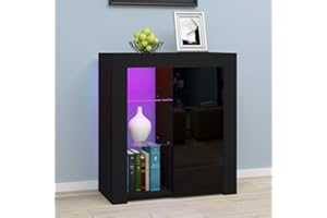 Panana Sideboard Modern Cabinet Matt Body and High Gloss Doors Sideboard 16colors LED Lighted LxWxH 29.53x15.78x32.68inch (Black)