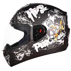 Steelbird SBA-1 Hitman Full Face Graphic Helmet (Medium 580 MM, Matt Black Silver with Clear Visor)