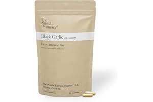 The Naked Pharmacy | Black Garlic Supplements | for Gut, Cardiovascular & Immune System | with Vitamin D & Moringa | Odourless | 60 Capsules