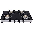 Elica Vetro Glass Top 4 Burner Gas Stove with Double Drip Tray (694 CT DT VETRO), Black, Manual
