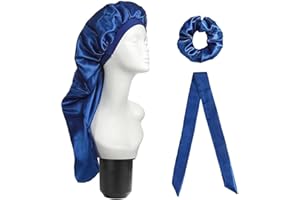 ADIUS Long Satin Bonnet, 3 Pcs/Set Extra Long Satin Bonnet Night Sleep Caps, Soft Elastic Bonnet for Braids Silk Bonnet for Long Hair Curly Hair