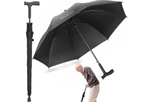 WRZBEST 2-in-1 Walking Sticks Umbrella - Windbreak Ribs Walking Cane Umbrella Lightweight, Windproof, Heavy-Duty Frame- Ideal Father's Gift for Climbing, Hiking, Hanging Out on Raining