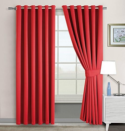 Imperial Rooms Windows Blackout Eyelet Curtains Pair of thermal ready made (Red/46x54) Ring top for Room darkening Kitchen Washrooms Window blinds Noise reducing with Two Tie Backs