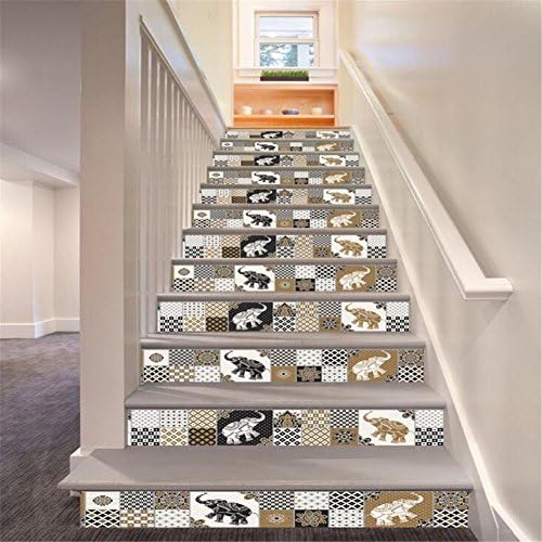 GUOW Self-Adhesive 3D Staircase Stickers Vinyl Detachable Decorative Decals DIY Waterproof Retro Moroccan Style 18*100cm*6pcs