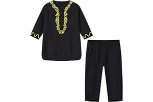 Nlaayong Ensemble de Musulman Moyen-Orient pour Garçon - Enfant Costume Musulman à Manches Longues et Col Rond et Pantalon - Vêtements Traditionnels Ramadan pour Dubaï Tenues Musulmanes