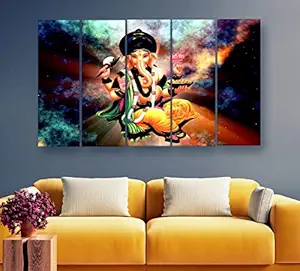 Artdira Ganesha Multiple Frames Wall Painting For Living Spaces, Bedroom, Hotels & Office With Sparkle Touch 7mm Hard Wooden Board (50 30 inches) AD_MFC_138