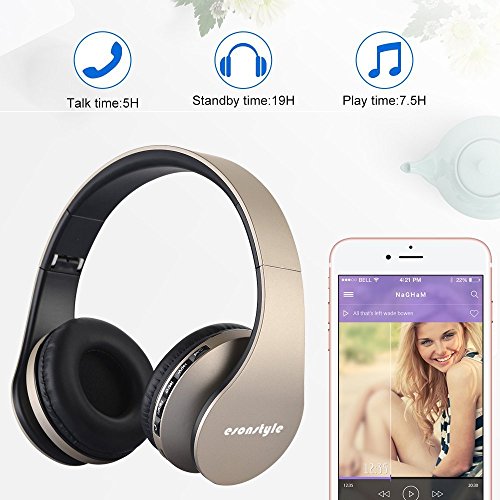 Esonstyle Plegable 4 en 1 Auriculares Inal  mbricos Bluetooth Est  reo Auriculares con Micr  fono   Audio cable  Apoyo Tarjeta SD  Radio FM para iPhone  iPad  Samsung Smartphones Android y Tablet PC