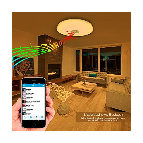 LE 24W LED Ceiling Lights with Bluetooth Speaker Smartphone APP Dimmable 405MM Music Lamp RGBW Color Temperature Adjustable 1500lm 180W Incandescent/50W Fluorescent Equivalent Round Flush Mount Light Ceiling Light Fixture - Image 5