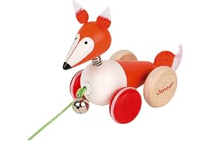 JANOD Renard à Promener Zigolos - Jouet d'Eveil - Motricité - Bois Certifié FSC® et Peinture à l'Eau - Dès 1 An