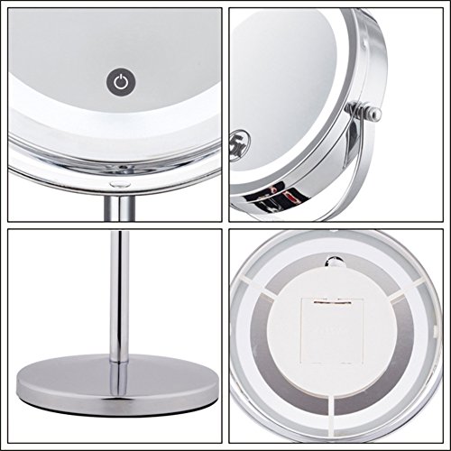 Kosmetikspiegel mit LED Beleuchtung Doppelseitiger Standspiegel Normal und 5x Vergrößerung – – Make-Up Spiegel 17cm Durchmesser, 18 LEDs, Verchromt (5x) - 7
