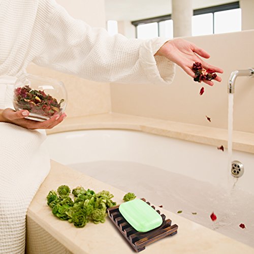 2Pcs Seifenschale Holz Dusche, Bambus Seifen Form Halter Bad Waschbecken Deck Seifenhalterung, Natürliche Seifenkiste Seifen Box Für Schwämme Scrubber Seife - 5