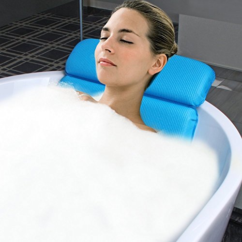 Angelbubbles Bad Kissen Badewannenkissen Starke Zurück Saugnäpfe Rutschfest Memory-Foam für Schulterhalsstütze (Blau) - 3