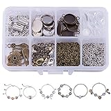 cabochon settings wholesale ❤ IM PAKET ENTHALTEN - 20 Stück Cabochon-Stecker (Antik Bronze & Silber) mit 12-mm-Fach; 25 x 12mm Klarglas-Cabochons; 4m x Kreuzkette (3x4mm, 2 Farbe); 10 x Karabinerverschlüsse (2 Farben); 100pcs x Biegeringe (2 Farben); 23pcs x Star Tower Cat Charm Anhänger (2 Farben); 1 Stück x Plastikbox; 1pc x Papieranweisung.