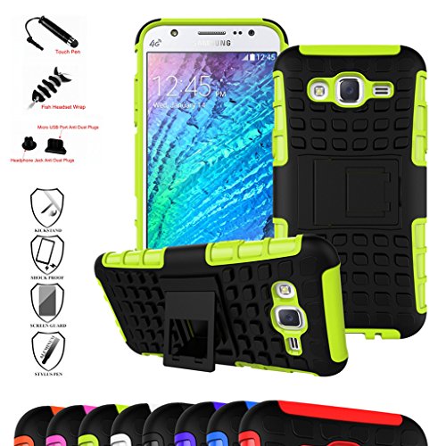 Mama Mouth Samsung Galaxy J5 2015 Funda, Heavy Duty Silicona híbrida con Soporte Cáscara de Cubierta Protectora de Doble Capa Funda Caso para Samsung Galaxy J5 J500 2015,Verde