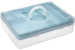 IGNPION Clear Craft Stackable Storage Box with Storage Tray Plastic 7-compartment Mulit Purpose Storage Container for Storing&Organising Toys, Arts&Crafts, Stationery, Sewing, Teaching Aid, Clear Blue