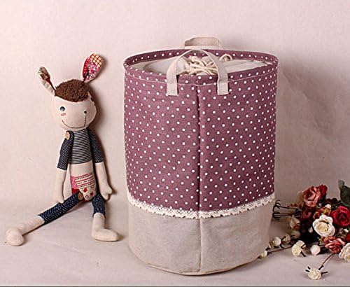 Addfun®Premium Fabric Foldable Round Laundry Basket, Stitching Lace Laundry Basket Children Toys Storage Holder with Lids 35 * 45cm Purple
