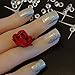 Bling Art False Nails French Manicure Silver Gel Glitter Glossy Medium Tips UK