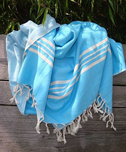 Hamamtuch L & XXL 'Storm' | 160x210cm & 100x170 cm | Fouta, Hamam badetuch, Strandtuch extra groß | 100% Baumwolle, Hochwertige Qualität, sehr weich | Original nur von ZusenZomer (160 x 210 cm, Türkis)