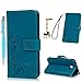 Produktbild Samsung Galaxy A5 2017 Hülle, Leder Flip Wallet Cover in Book Style Stand Case Card Slot Leder Tasche Case Karteneinschub und Magnetverschluß Kratzfestes und Schmutzunempfindliches in Blau Klee für Samsung Galaxy A5 2017 + Stylus Stift +Staubstecker