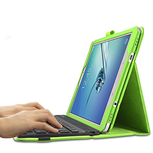 Infiland Samsung Galaxy Tab S2 9.7 Bluetooth Tastatur Hülle Keyboard Case – Slim Fit Kunstleder Stand Tasche mit Hochwertige Abnehmbar Drahtlos Bluetooth Tastatur für Samsung Galaxy Tab S2 T810N / T815N (9,7 Zoll) Tablet(QWERTZ Tastatur, Grün) - 4