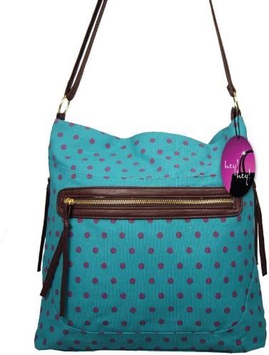 Hey Hey Handbags - Large Across Body Shoulder Handbag (Polka Dot Turquoise - Canvas)