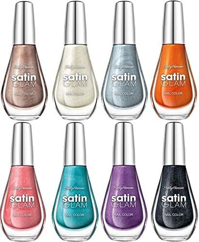 Sally Hansen Custom Lot of 8 Nail Colors: 01 Go Gold, 02 Crystalline, 03 Metal Iced, 04 Sun Sheen, 05 Chic Pink, 06 Teal Tulle, 07 Taffeta, and 08 Silk Onyx by Satin Glam