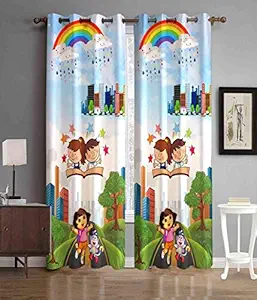 CURTILE 3D Digital Printed Curtain Drapes for Door 7Ft Polyester Curtain Panels for Living Room Kids Bedroom Hall Themed Eyelet Curtains for Home Decoration, 4 x 7 Feet, Kid Girl