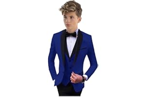 BOTONG Chal de solapa formal para niños, chaqueta de 3 piezas, chaleco, pantalones, traje de fiesta para niños, traje de boda, esmoquin para niños