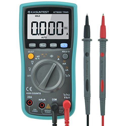 Preisvergleich Produktbild Kasuntest Multimeter, 6000 Counts, TRMS, Automatische / manuelle Bereichswahl, Digital, Spannungsprüfer, Widerstand, Temperatur, Strom-Spannung, blau, 3.00 voltsV