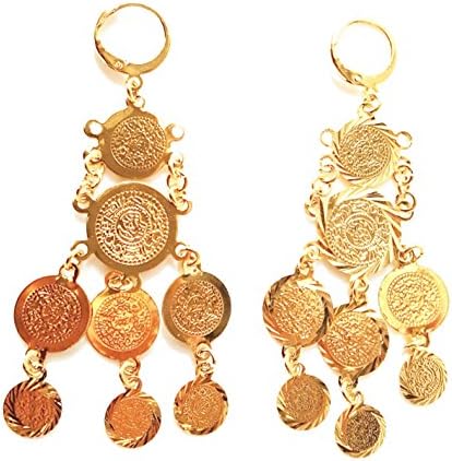 Chandelier coin Earrings Victorian Vintage Bridal Dangle Sparkling Fashion Ladies Real Gold Plated