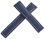 TAG Heuer Uhrenarmband aus blauem Leder mit weißen Nähten, 18 mm