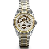 JewelryWe Herren Automatik Armbanduhr, Business Casual Skelett Handaufzug mechanische Uhr Automatikuhr mit Edelstahl Armband, Gold Silber