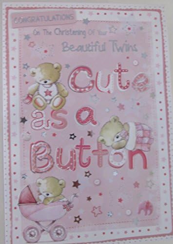 Twin Girls Christening Card - Beautiful Twins - Cute As A Button