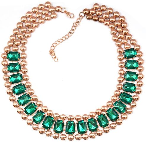 Pretty Isis Green Crystal Embellished Rose Gold Collar Necklace Fashuun Village