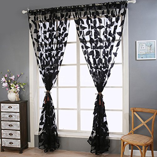 1er Pack Blätter Muster Garn Gardine Wohnzimmer Vorhänge, Schwarz, B/H 100cm/200cm - 2