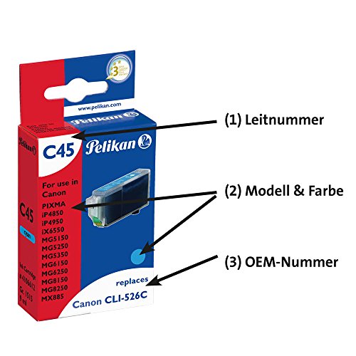 Pelikan Druckerpatrone C45 ersetzt Canon CLI-526C, Cyan - 2