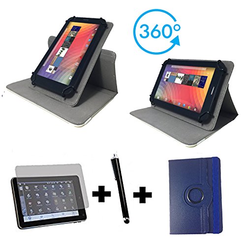 3er Starter Set für Odys Thor 10 plus 3G Tablet Pc Tasche + Stylus Pen + Schutzfolie - 10.1 Zoll Blau 360_ 3in1