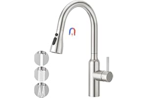 CREA High Arc Kitchen Sink Mixer Tap with Pull Out Spray, Single Lever Kitchen Tap, High Pressure Sink Tap with Magnetic 3 Functions 360° Swivel Extendable Spout Brushed, Stainless Steel UK Standard