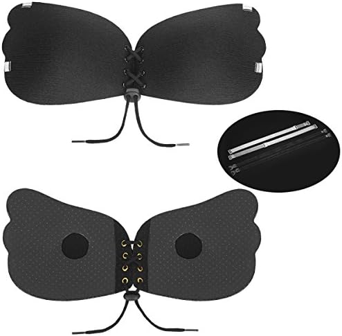 LIKDAY Newest Adhesive Bra,Silicone Strapless Bra, Self Adhesive Invisible Push up Backless Bra with 2 Pairs Removable Invisible Straps, Multiways to Wear This Bra (Black, A)