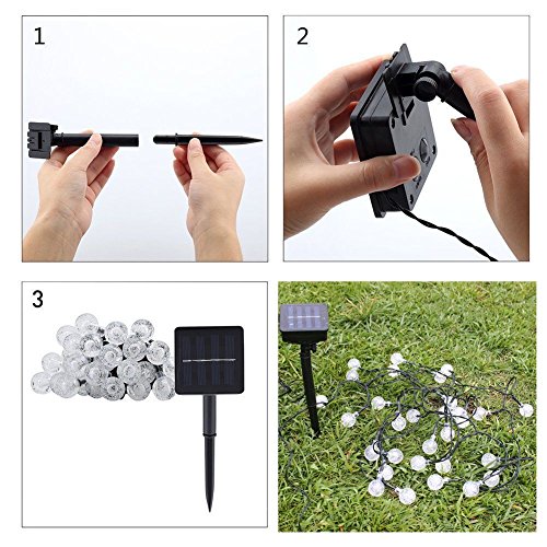 YIMIA Wasserdicht 30er LED Solar Lichterkette, 8 Leuchtmodi tragbare 6 Meter Außenlichterkette Garten Solar Led Beleuchtung Warmweiß/bunt Kugel für Party, Weihnachten, Garten, Balkon usw. (Warmweiß Kugel) - 8