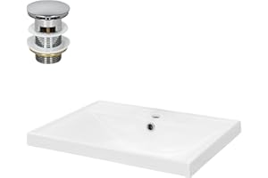 ML DESIGN MODERN LIVING ML-Design Lavabo in Ceramica Bianca Lucida 51 x 41,5 x 15,5 cm Lavandino da Incasso Rettangolare Moderno Bacinella Lavamani per Bagno Lavello con Set di Scarico Standard Cromato