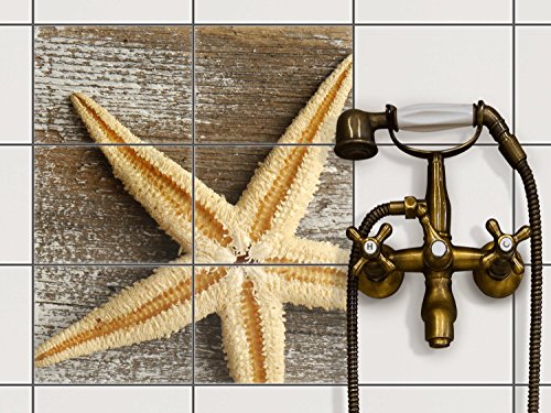 Fliesentattoo Dekosticker | Fliesen-Aufkleber Folie Sticker selbstklebend Küche renovieren Bad Küchen Ideen | 20x15 cm Design Motiv Starfish - 6 Stück