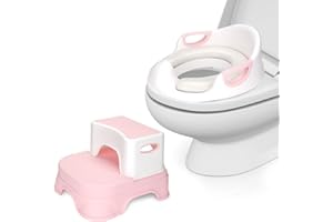 DEANIC Adaptador WC Niños con Escalon Infantil, Reductor WC Niños con 2 Almohadillas, Adaptador Baño para Niños con Escalon Peldaño, Bebe WC De 2 a 7 Años (Rosa)