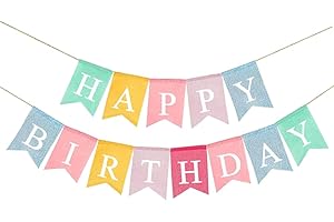 DOJoykey Happy Birthday-Banner aus Sackleinen, wiederverwendbare Wimpelkette in Pastellfarben für Geburtstagspartys zu Hause und im Freien