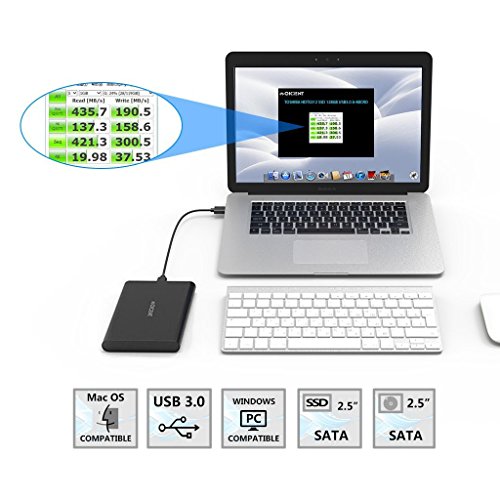 QICENT Festplatte Gehäuse USB 3.0 SATA Festplattengehäuse 2.5 Zoll ABS Kunststoff bewegliche Werkzeug Freie Festplattenlaufwerk case mit USB3.0 Kabel für 7mm 9.5mm HDD / SSD – eingebauter JMS578 Chipsatz Schwarz - 6